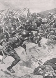 Die Bogenschützen, die ihre Bögen gegen Messer, die kurze Axt und Dolche eintauschen, vermischt mit der Kavallerie, Illustration aus 